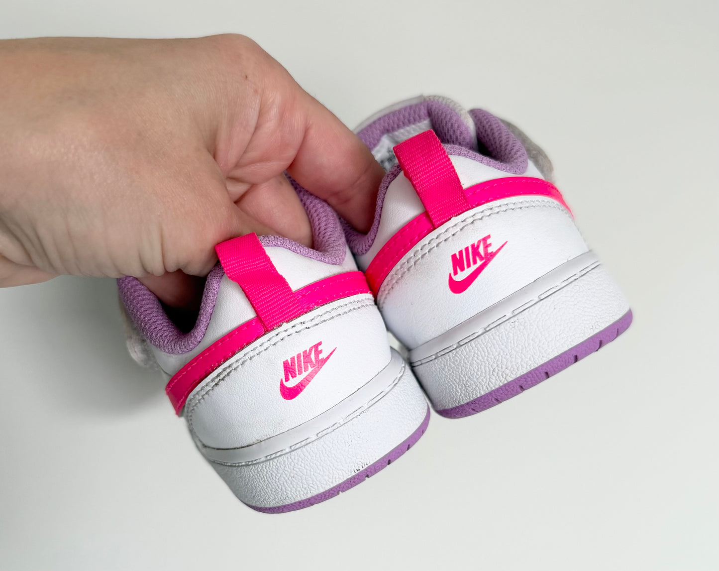 Nike Court Borough Low Recraft White & Hot Pink & Purple Interior Stretch Lace & Velcro Sneakers (7)