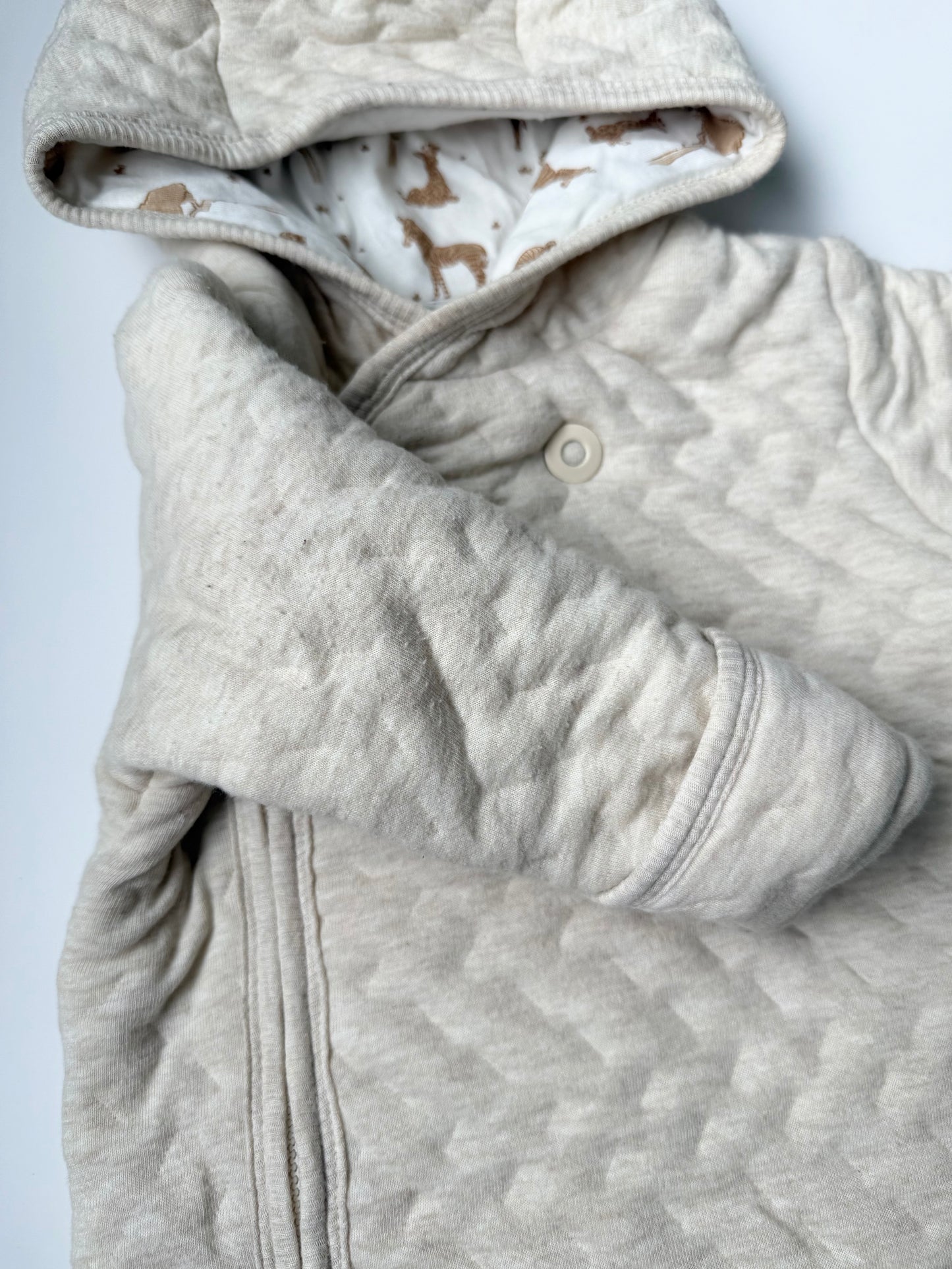 Fixoni Cream Quilted & Safari Animals Bunting Suit (3 Months)