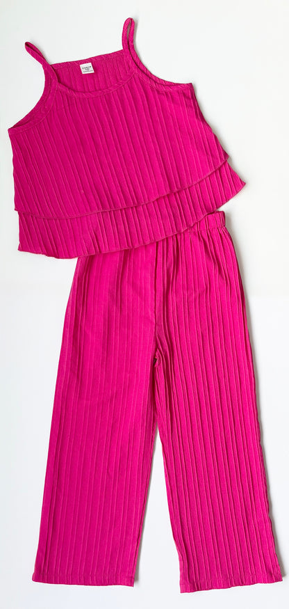 Shein Hot Pink Textured Cropped Tank & Pants Set (7 Years)