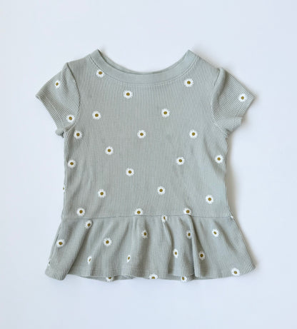 Cat & Jack Light Green & Daisy Waffled Peplum Short Sleeve (3T)