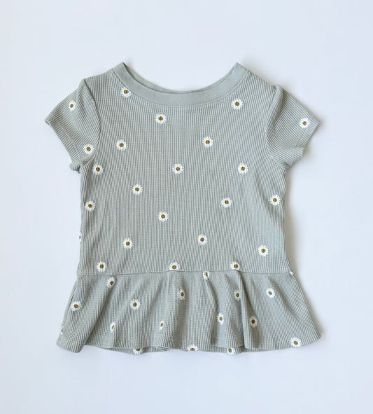 Cat & Jack Light Green & Daisy Waffled Peplum Short Sleeve (3T)