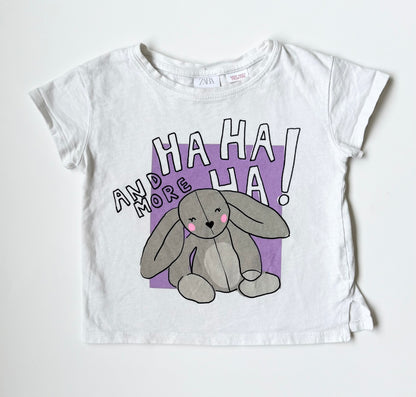 Zara White “Hahaha!” Bunny T-Shirt (2-3 Years)