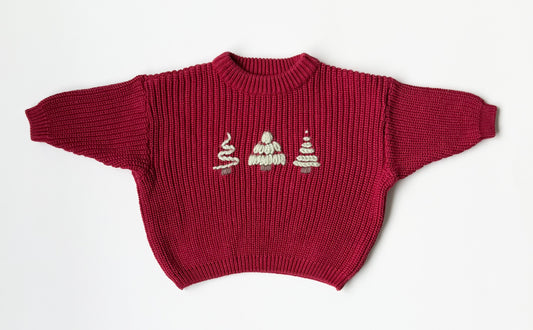 Red Knit Christmas Trees Sweater (0-3 Months)