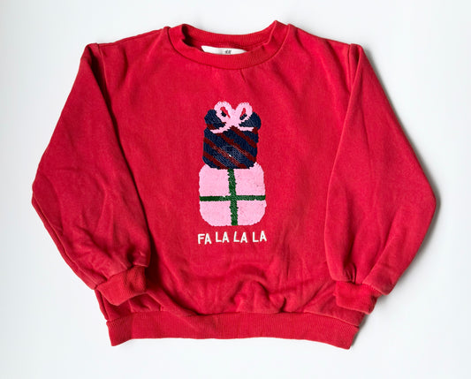 H&M Red “Falalala” Sequence Present & Teddy Sweater (4-6 Years)