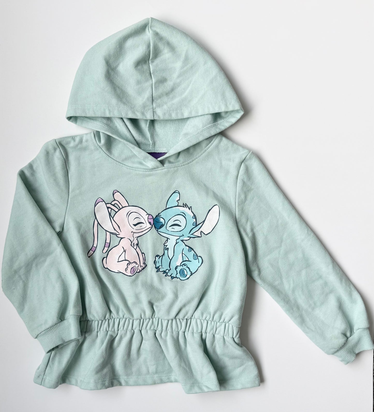 Disney Stitch & Angel Green & Blue Hooded Peplum Sweater & Leggings Set (4T)
