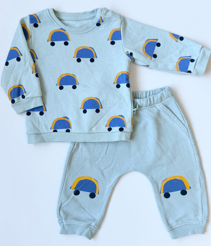 M&S Blue Cars Sweater & Pants Set (9-12 Months)