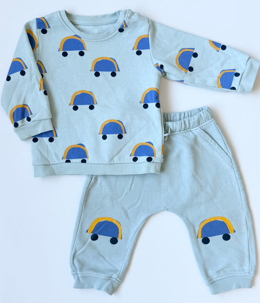 M&S Blue Cars Sweater & Pants Set (9-12 Months)