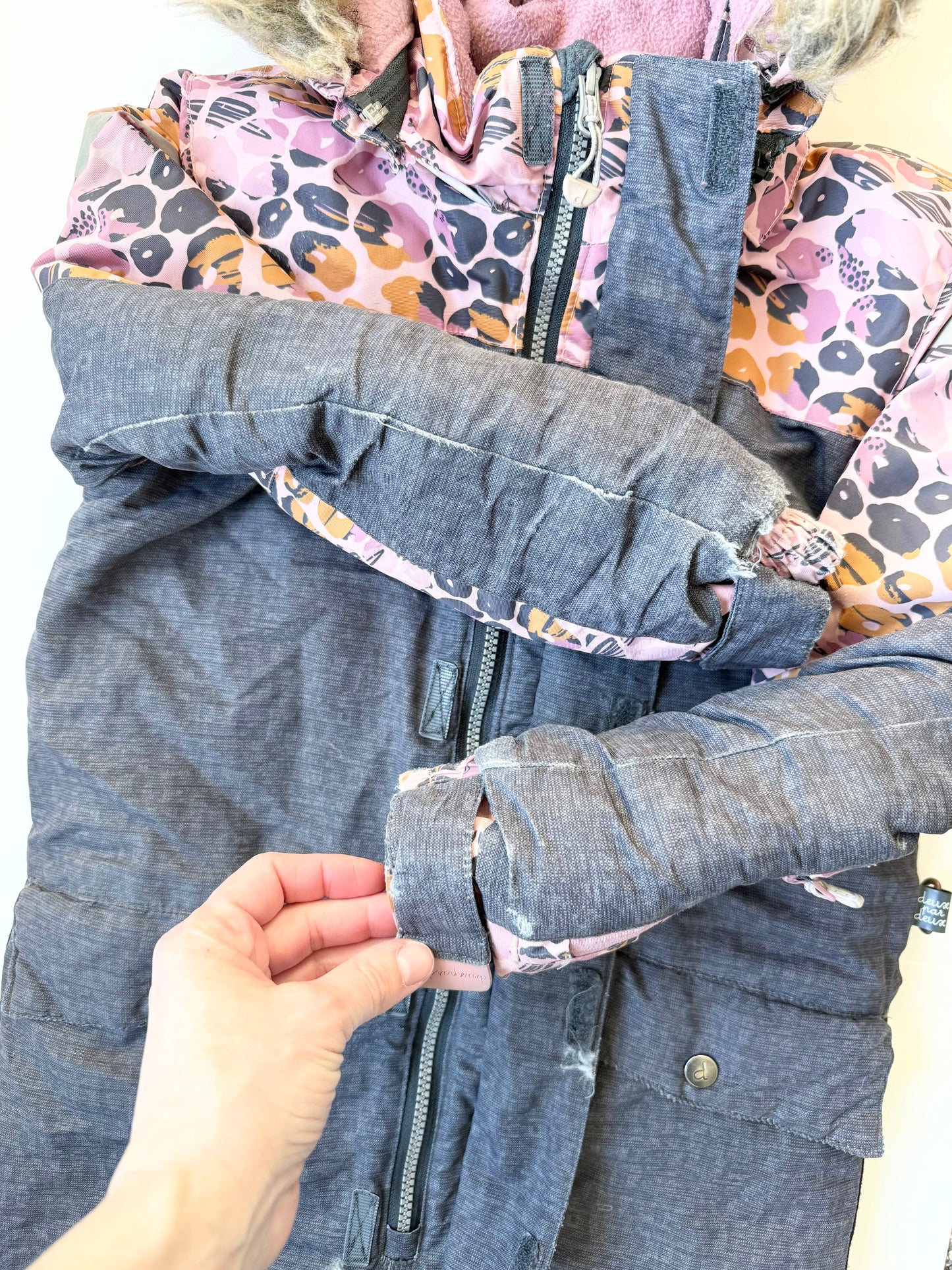 Deux Par Deux Grey & Pink Cheetah One Piece Snowsuit (7 Years)