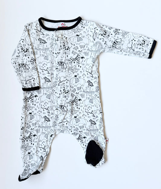 E=MC White & Black Safari Animals Sleeper (3-6 Months)