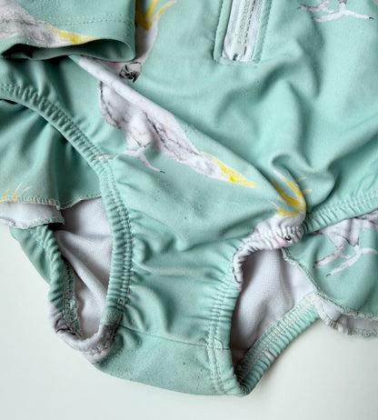 Cheeky Chickadee Light Green Parrot Long Sleeve One Piece Swimsuit (3T)