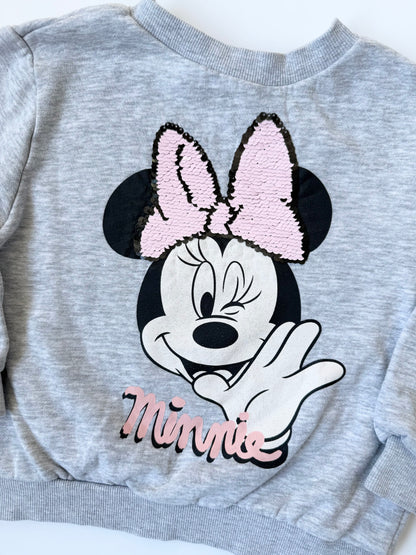 H&M x Disney Grey & Pink Sequence Bow Minnie Mouse Sweater (3-4 Years)