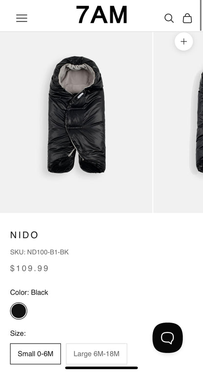 7AM Nido Car Seat Wrap - Black - Small (0-6 Months)