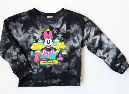Disney Black Marbled Retro Colored Minnie Mouse “2024” Sweater (5/6 Years)
