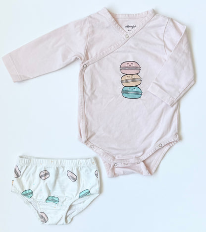 Silkberry Baby Pink Macaroons Kimono Long Sleeve Bodysuit & Bloomers Set (6-12 Months)