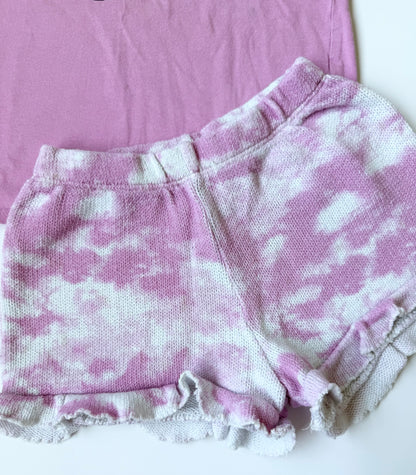 Zara Pink “Super Cherry” T-Shirt & Matching Pink Tie Dye Knit Shorts Set (2-3 Years)