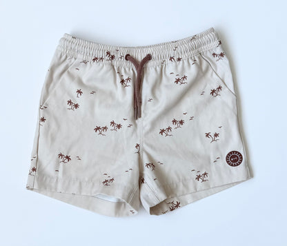 Rylee & Cru Beige Palm Trees Swim Trunks (2-3 Years)