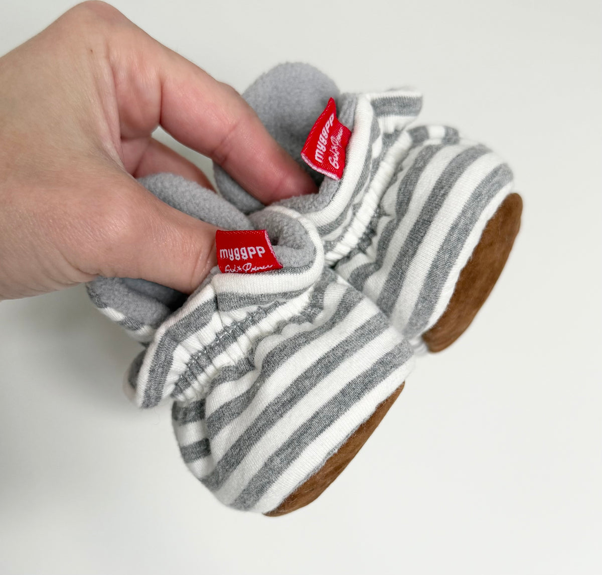 Myggpp Grey & White Striped Fleece Lined Booties (1)