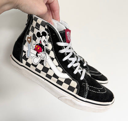 Vans x Disney Black & White Checkered Mickey Mouse High Top Lace Up & Zipper Sneakers (Kids 4)