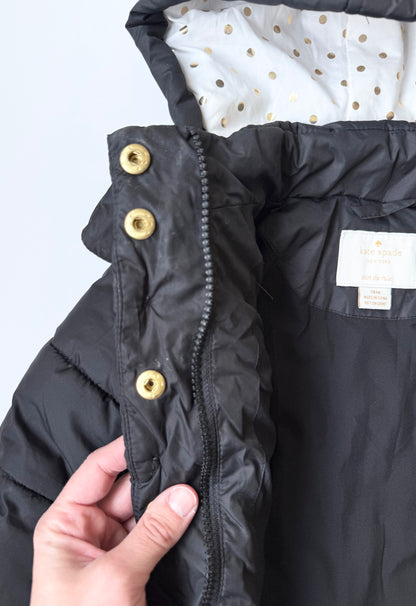 Kate Spade Black & Gold Polkadot Interior Puffer Jacket (18 Months)
