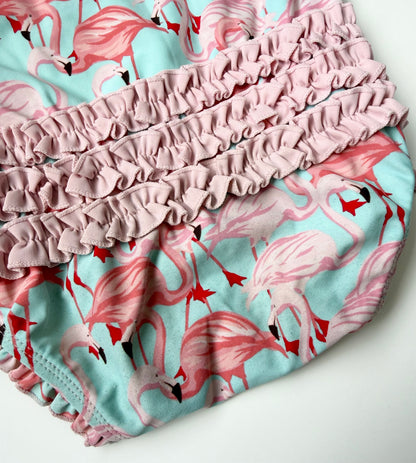 Ruffle Butts Pink & Blue Flamingo Long Sleeve One Piece Swimsuit (3T)