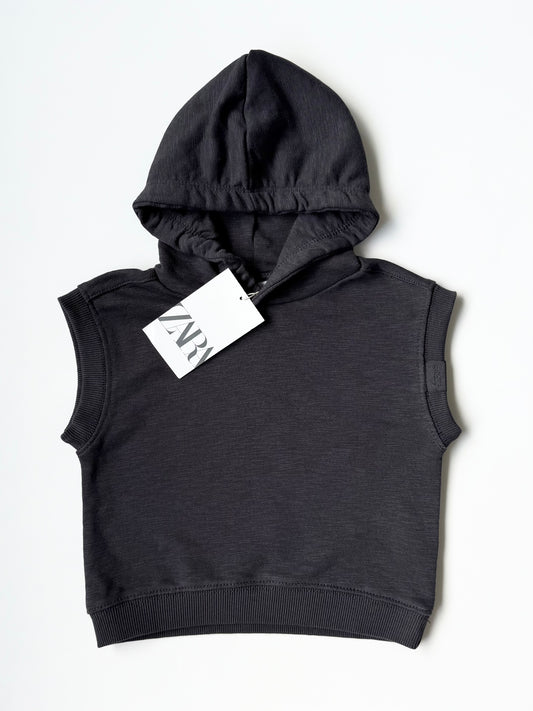 Zara Black Hooded Vest - New (9-12 Months)