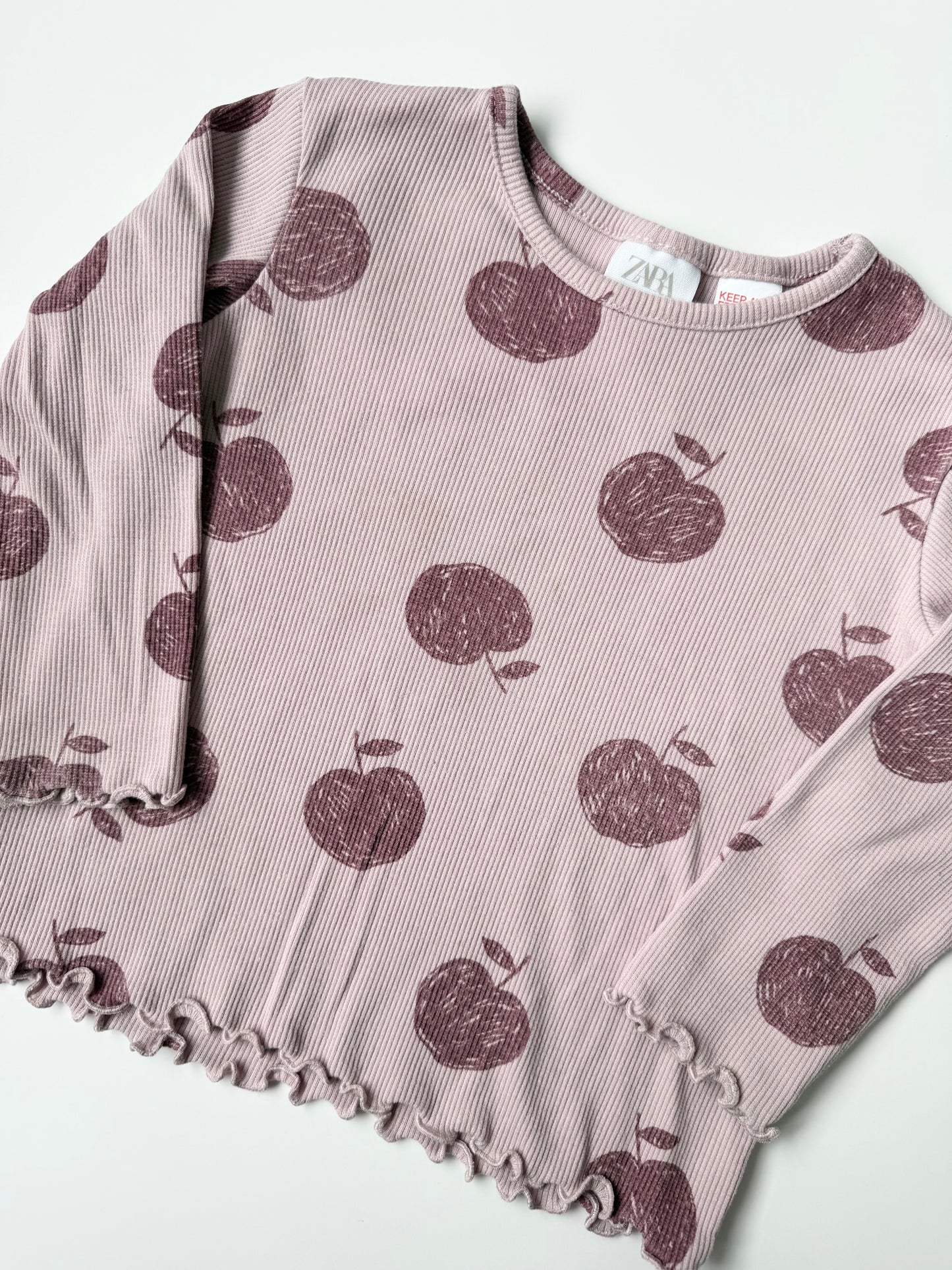 Zara Purple Ribbed Apples Long Sleeve & Leggings Set (12-18 Months)