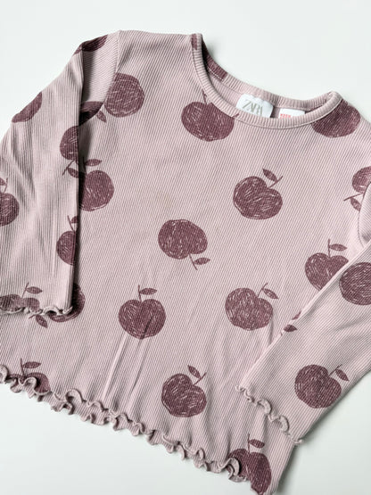 Zara Purple Ribbed Apples Long Sleeve & Leggings Set (12-18 Months)