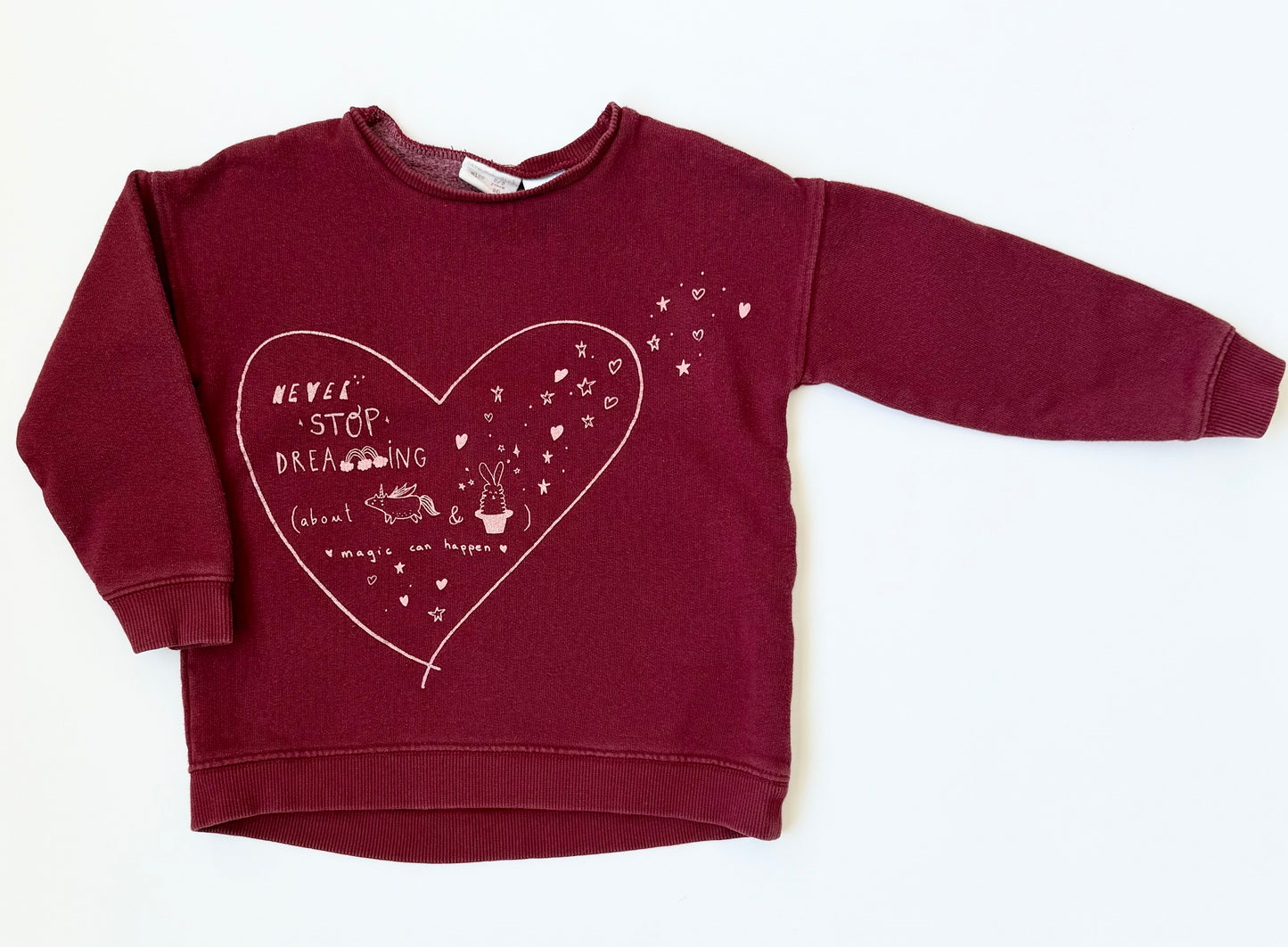 Zara Maroon “Never Stop Dreaming” Crewneck Sweater (2/3 Years)