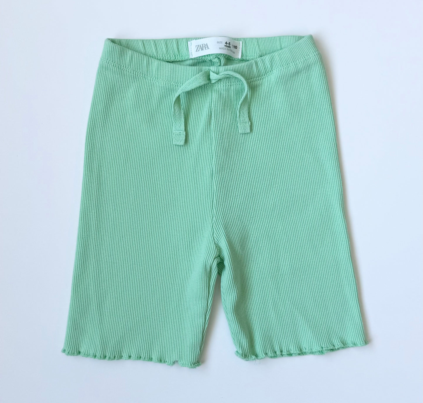Zara Bright Green Hoodie & Ribbed Biker Shorts Set (4-5 Years)