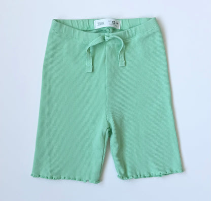 Zara Bright Green Hoodie & Ribbed Biker Shorts Set (4-5 Years)