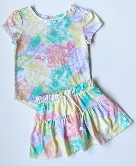 Cat & Jack Pastel Tie Dye T-Shirt & Skirt Matching Set (4T)