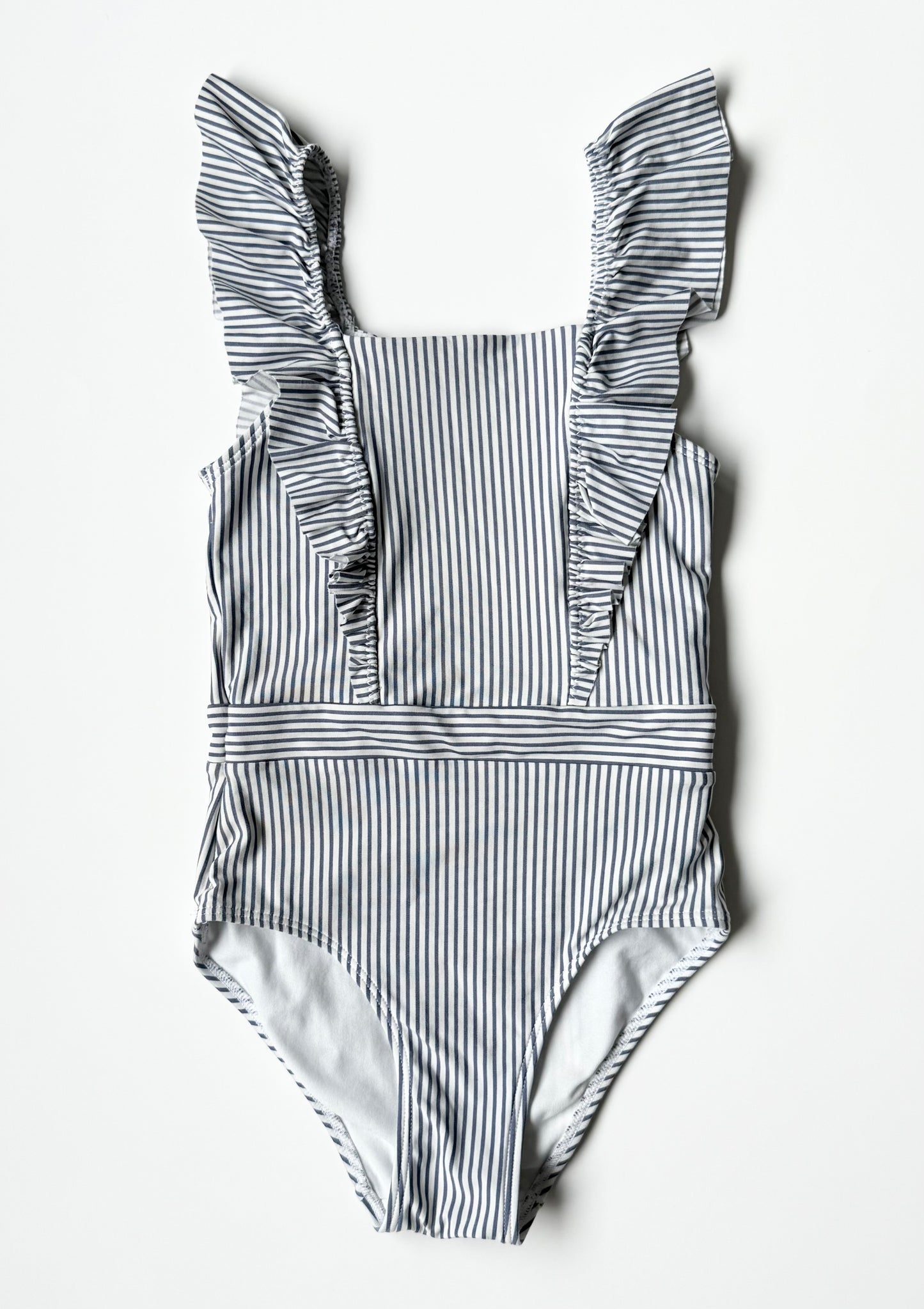 H&M Blue & White Stripped Ruffle Sleeve One Piece Swimsuit (4-6 Years)