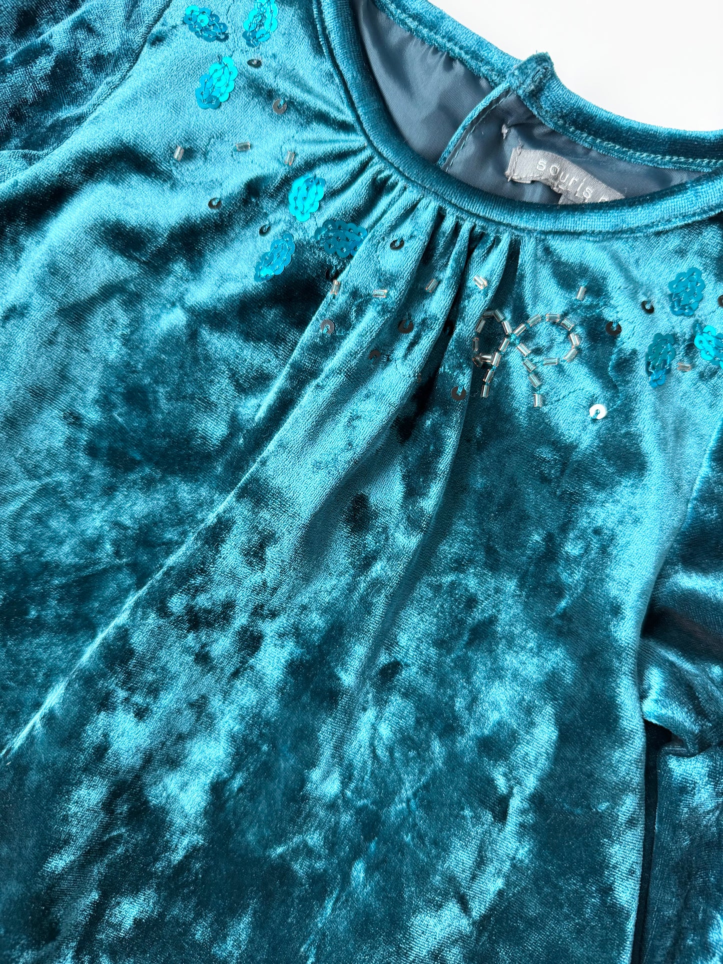 Souris Mini Turquoise Velvet Bow Dress (18-24 Months)