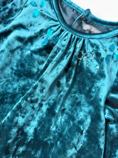 Souris Mini Turquoise Velvet Bow Dress (18-24 Months)