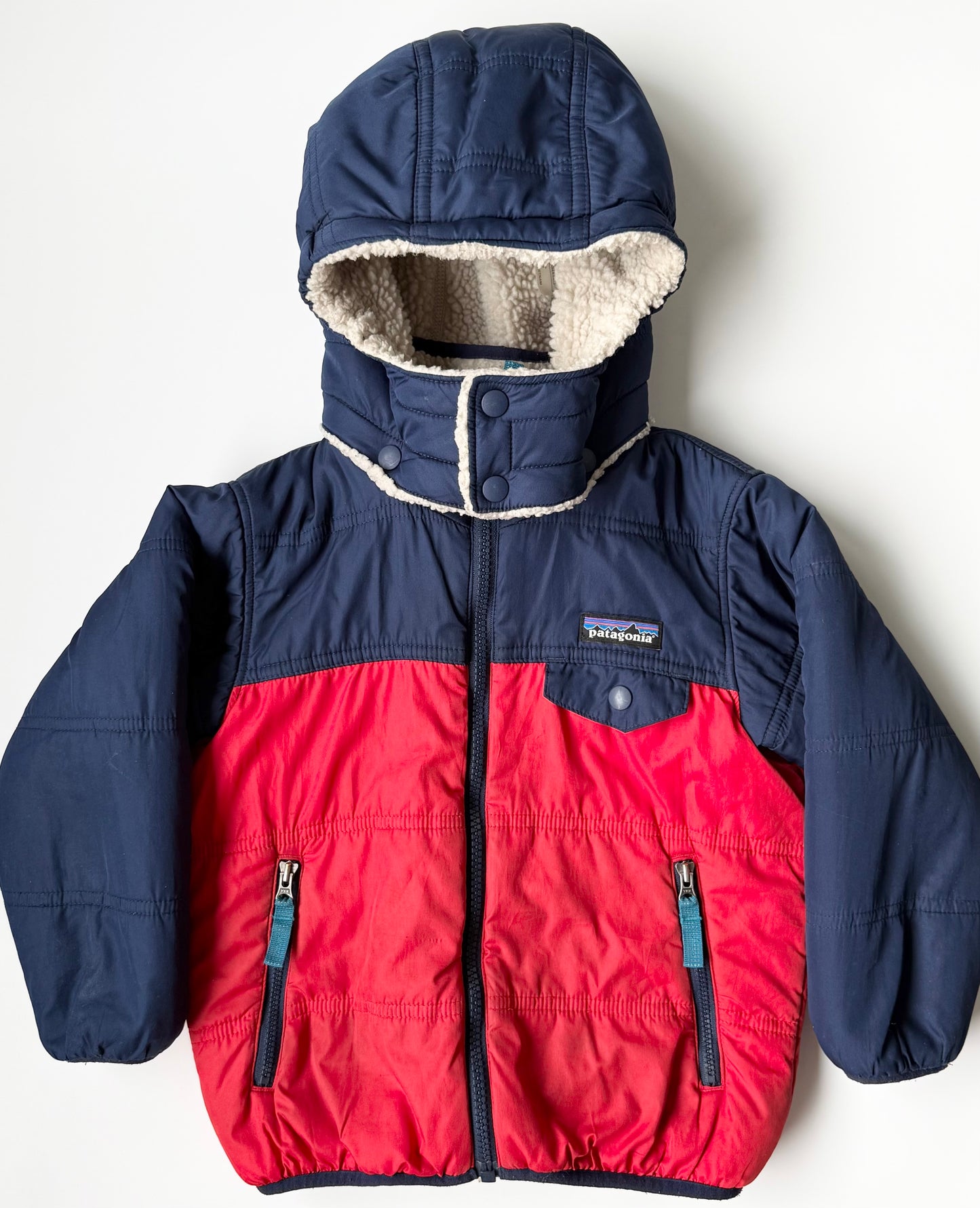 Patagonia Navy & Red Reversible Sherpa Tribbles Hoody Winter Jacket (4T)