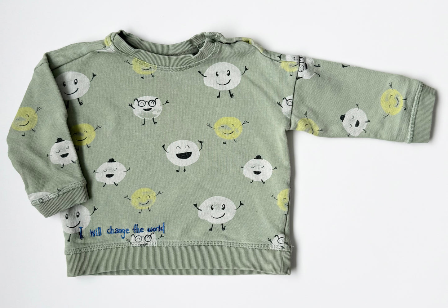 H&M Green “I Will Change The World” Smiley Sweater (6-9 Months)