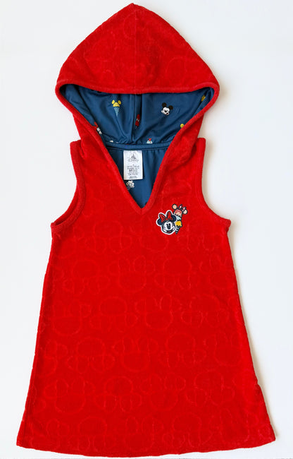 The Disney Store Red Minnie Mouse Sleeveless Hooded Terry Towel Dress (4T)