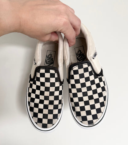 Vans Black & White Checkered Slip On Sneakers (Youth 1)