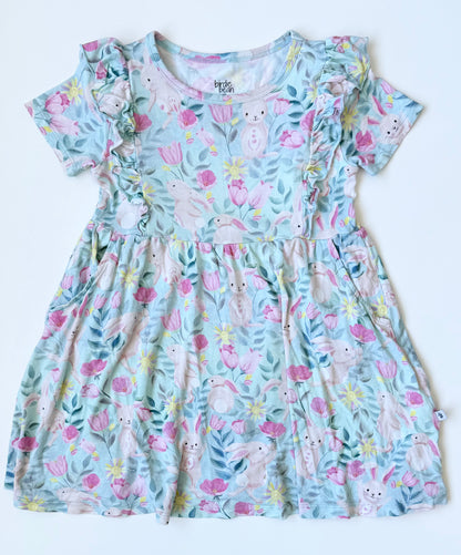 Birdie Bean Blue & Pink Bunnies Short Sleeve Dress (4T)