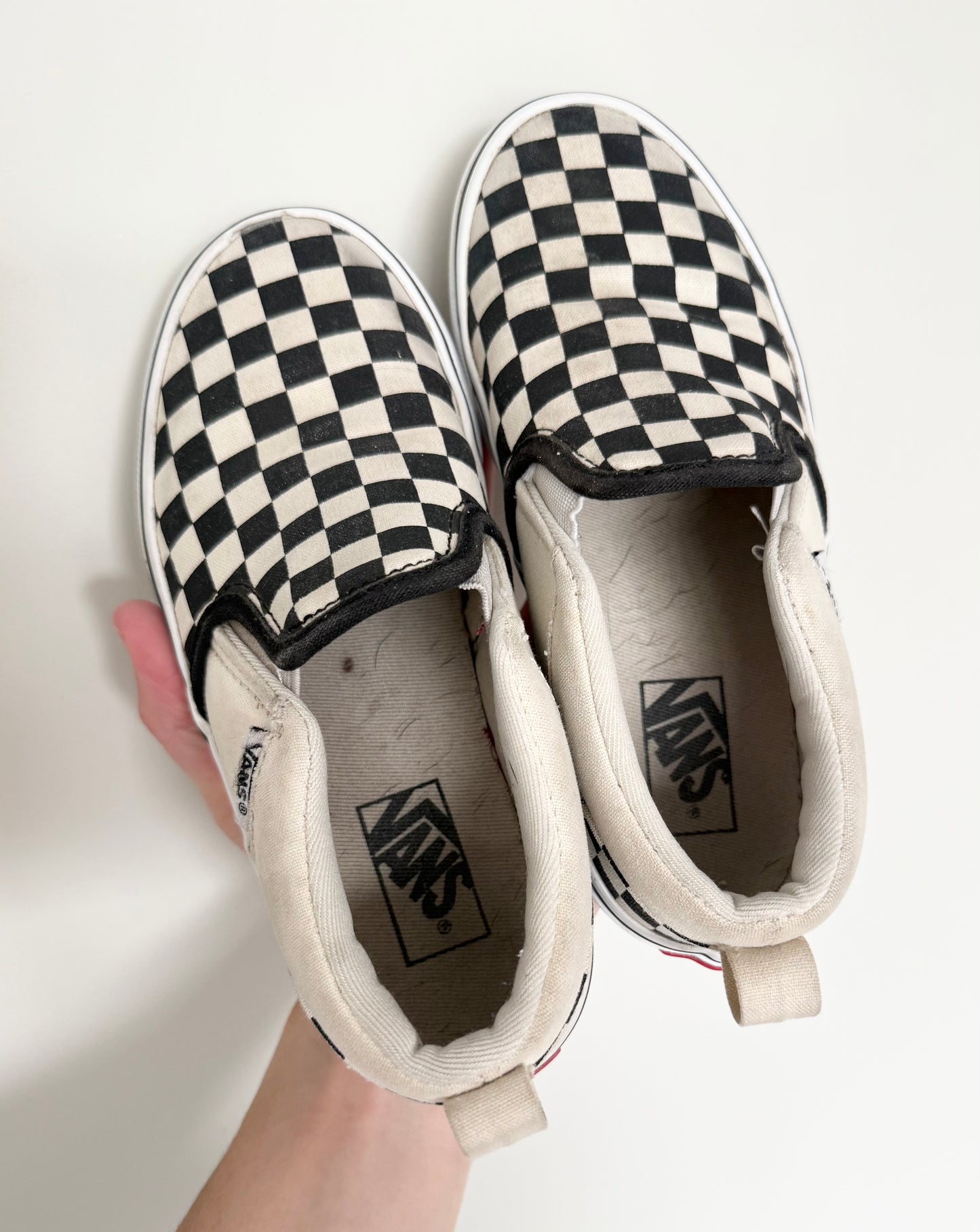 Vans Black & White Checkered Slip On Sneakers (Youth 1)
