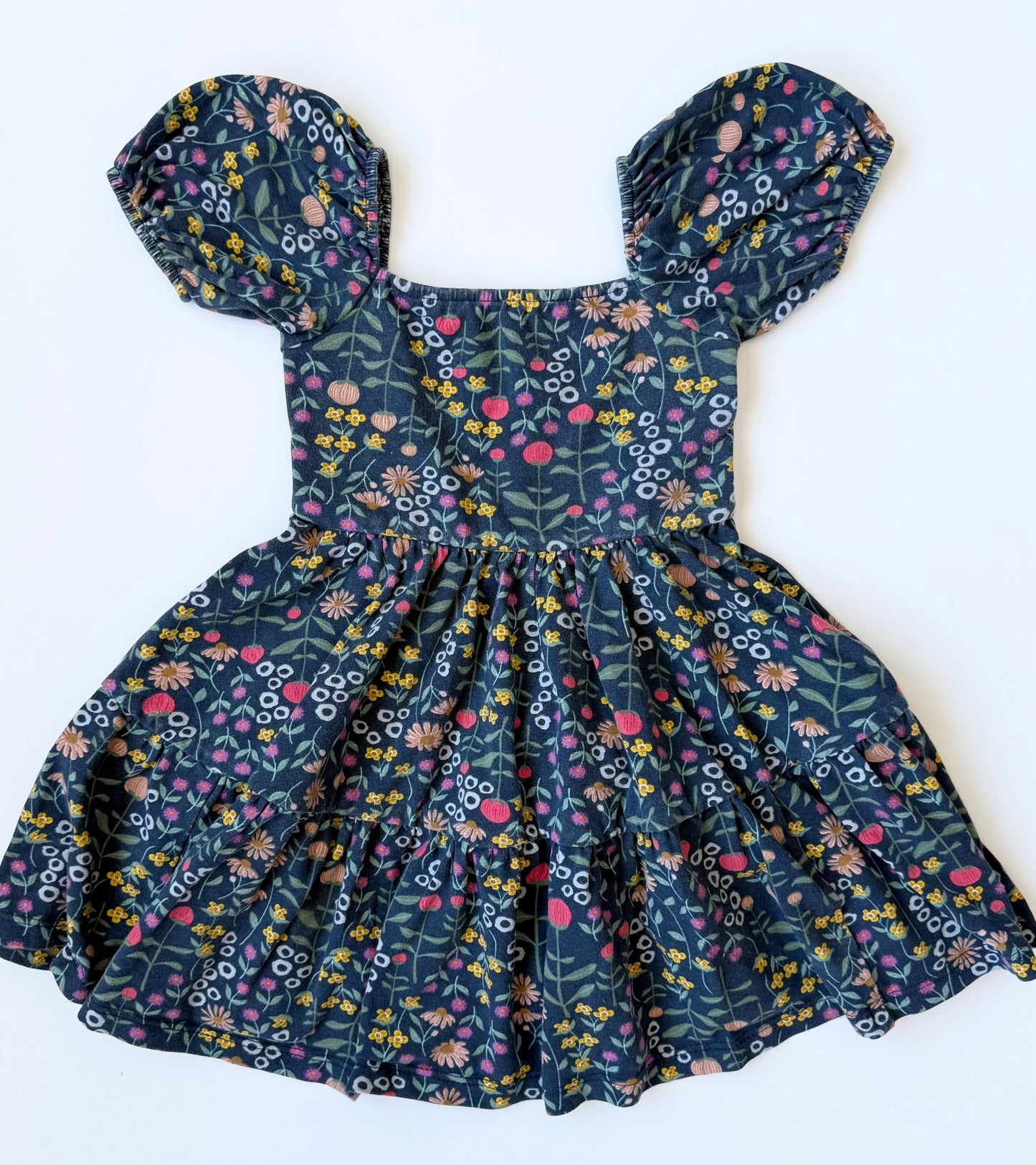 Alice + Ames Blue Floral Short Puff Sleeve Tiered Juliet Dress (3T)