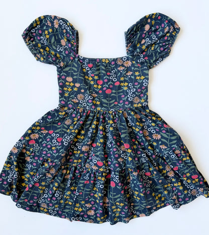 Alice + Ames Blue Floral Short Puff Sleeve Tiered Juliet Dress (3T)