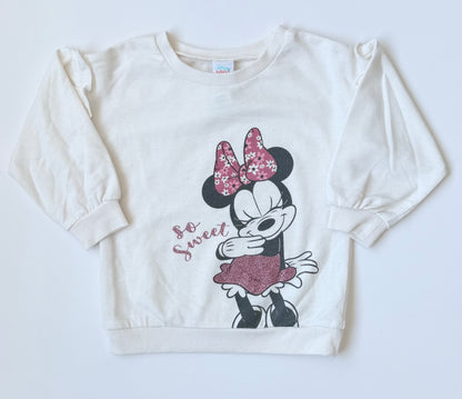 Disney Baby White & Pink Minnie Mouse Floral Sweater & Leggings Set (18-24 Months)
