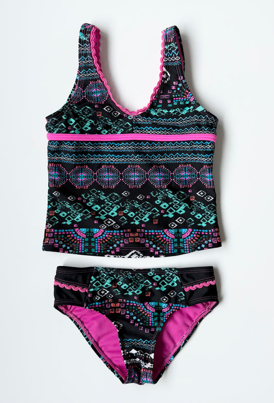 Jessica Simpson Black & Pink Aztec Tankini Two Piece Swimsuit Set (4T)
