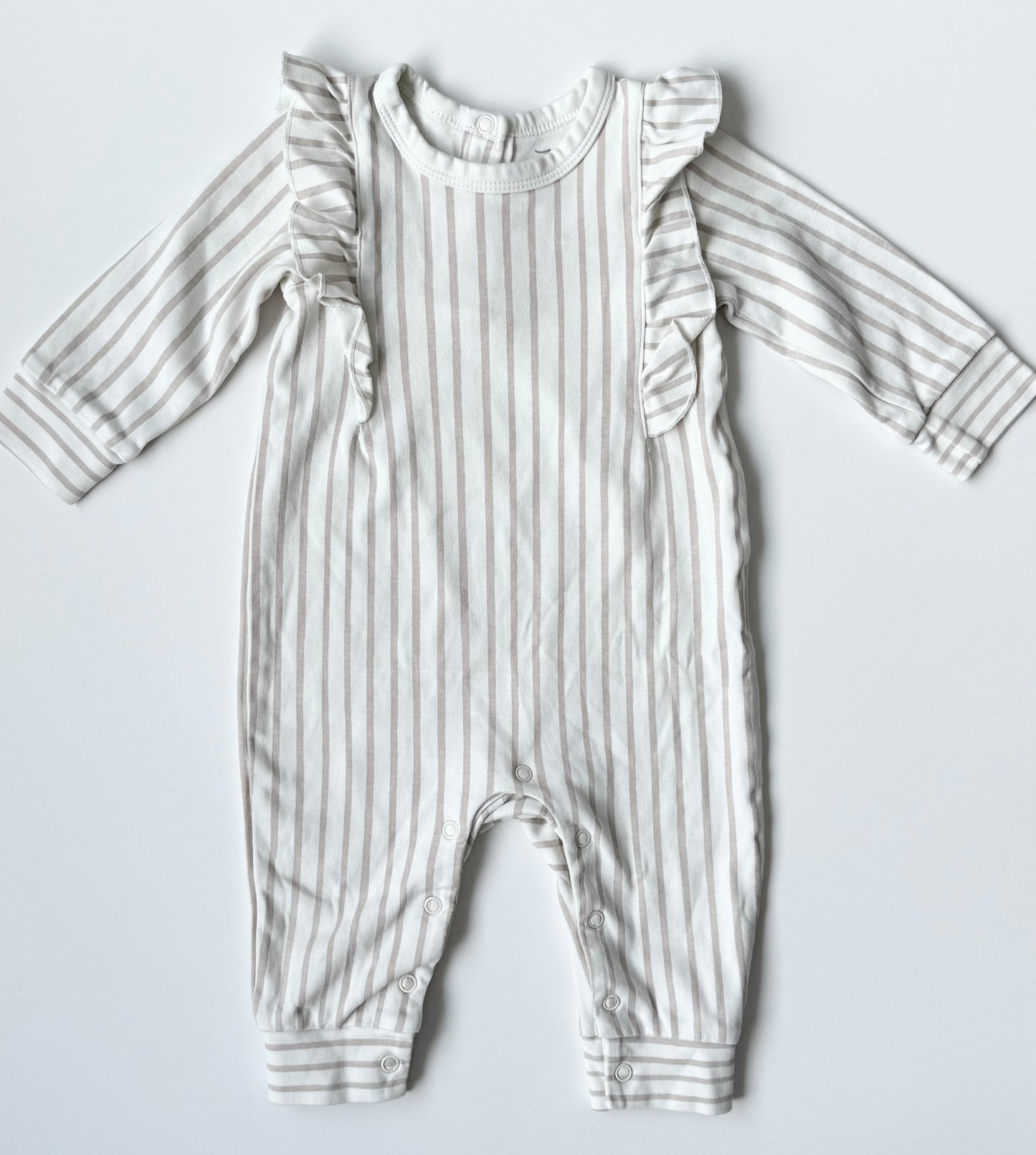 Pehr White & Mauve Striped Flutter Shoulder Jumpsuit (6-12 Months)