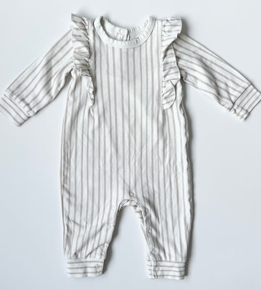 Pehr White & Mauve Striped Flutter Shoulder Jumpsuit (6-12 Months)