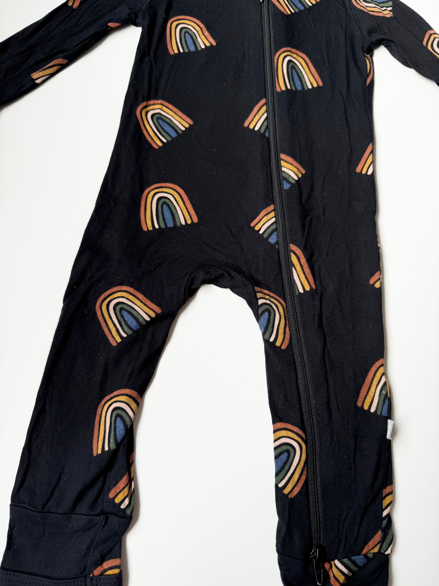 Kyte Rust Rainbow on Midnight Zipper Romper (6-12 Months)