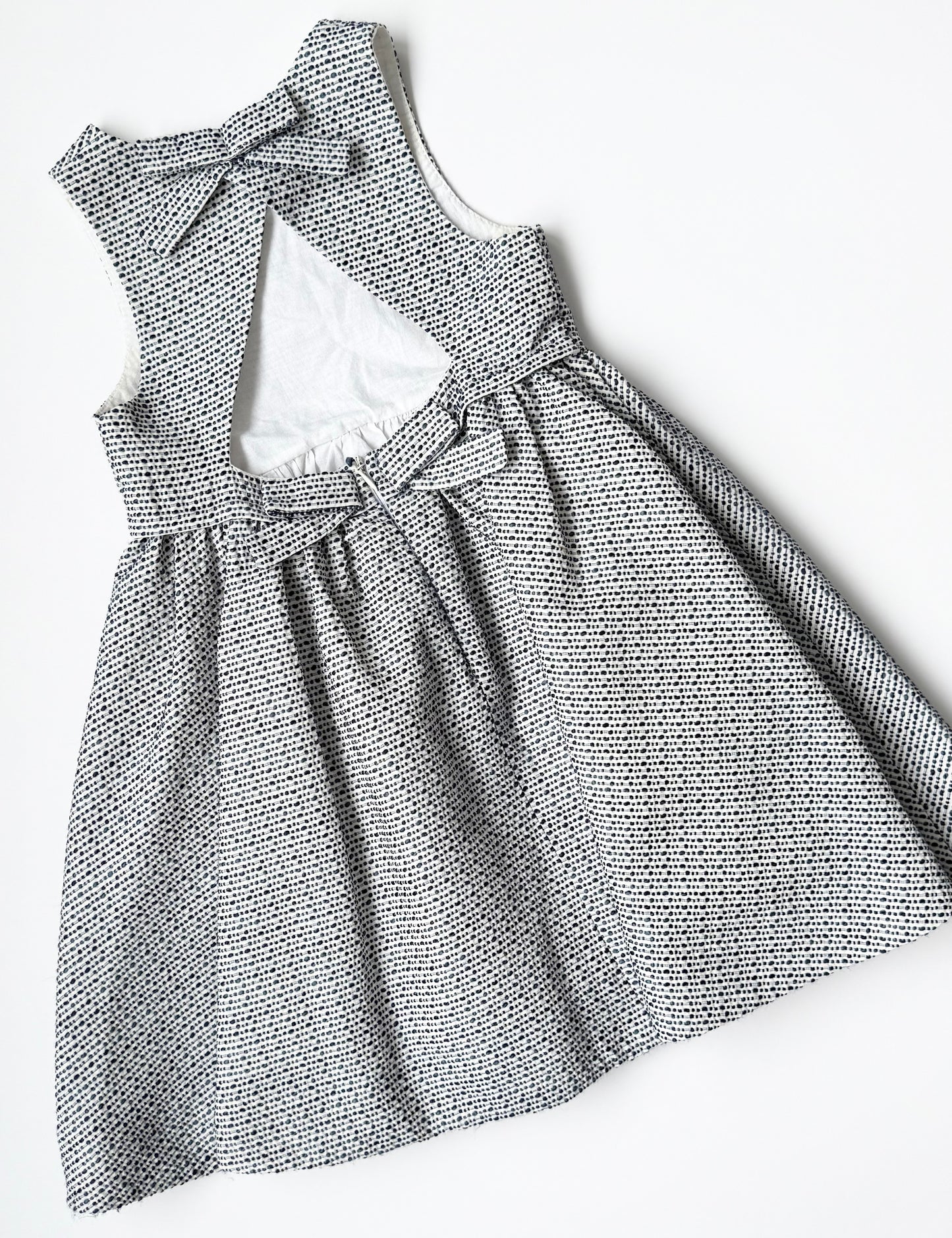 Tartine et Chocolat Chasuble White & Navy Textured Bow Dress (5T)