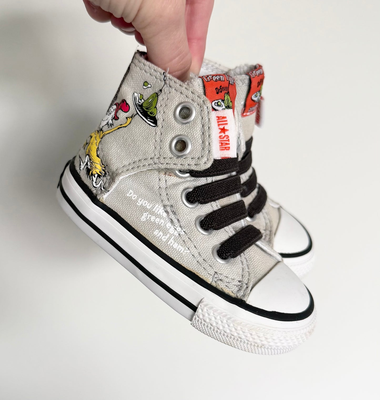 Converse x Dr. Seuss Grey Green Eggs & Ham High Top Stretch Lace & Velcro Sneakers (4)