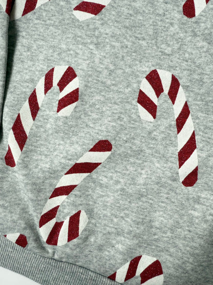H&M Grey & Sparkle Candy Canes Crewneck Sweater - New (4-6 Years)